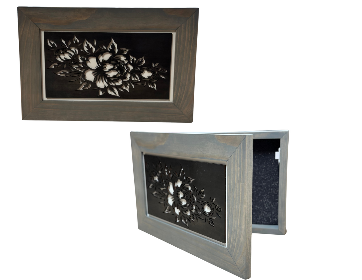 Peony (Gray) Gun Safe Wall Mounted Decorative Secure Gun Bellewood Designs