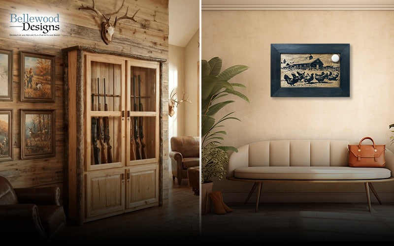 Bellewood Designs gun cabinet lock isn't security: visible rifle cabinet versus hidden wall art storage