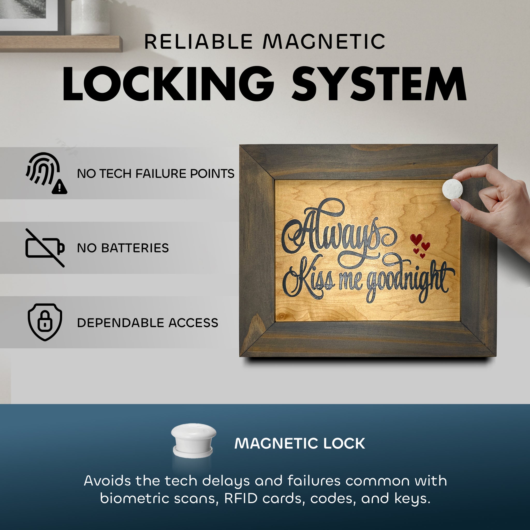 Bellewood Designs Always Kiss Me Goodnight hidden gun decor reliable magnetic locking system no batteries