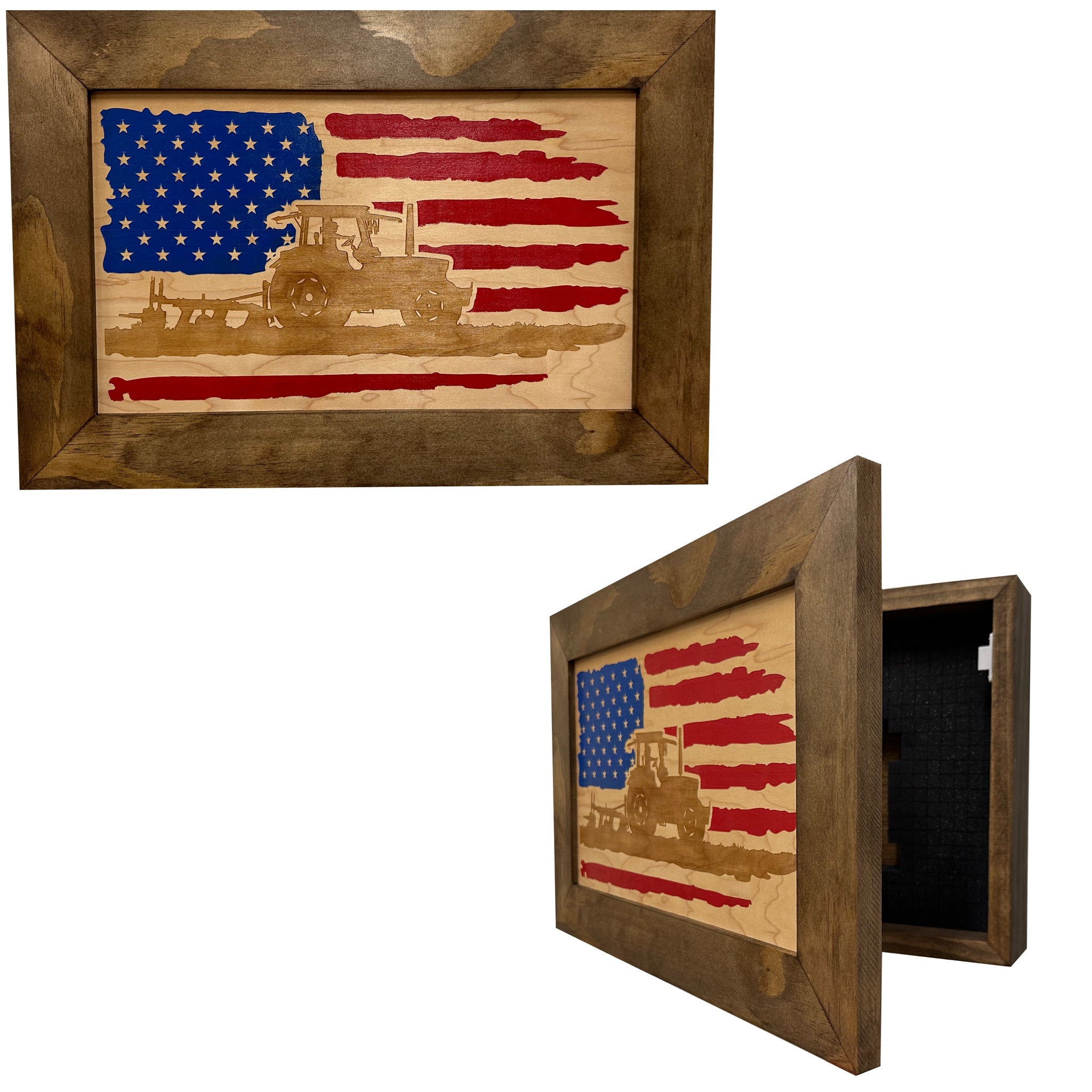 American Flag Farmer Wall Mounted Locking Hidden Gun Cabinet 