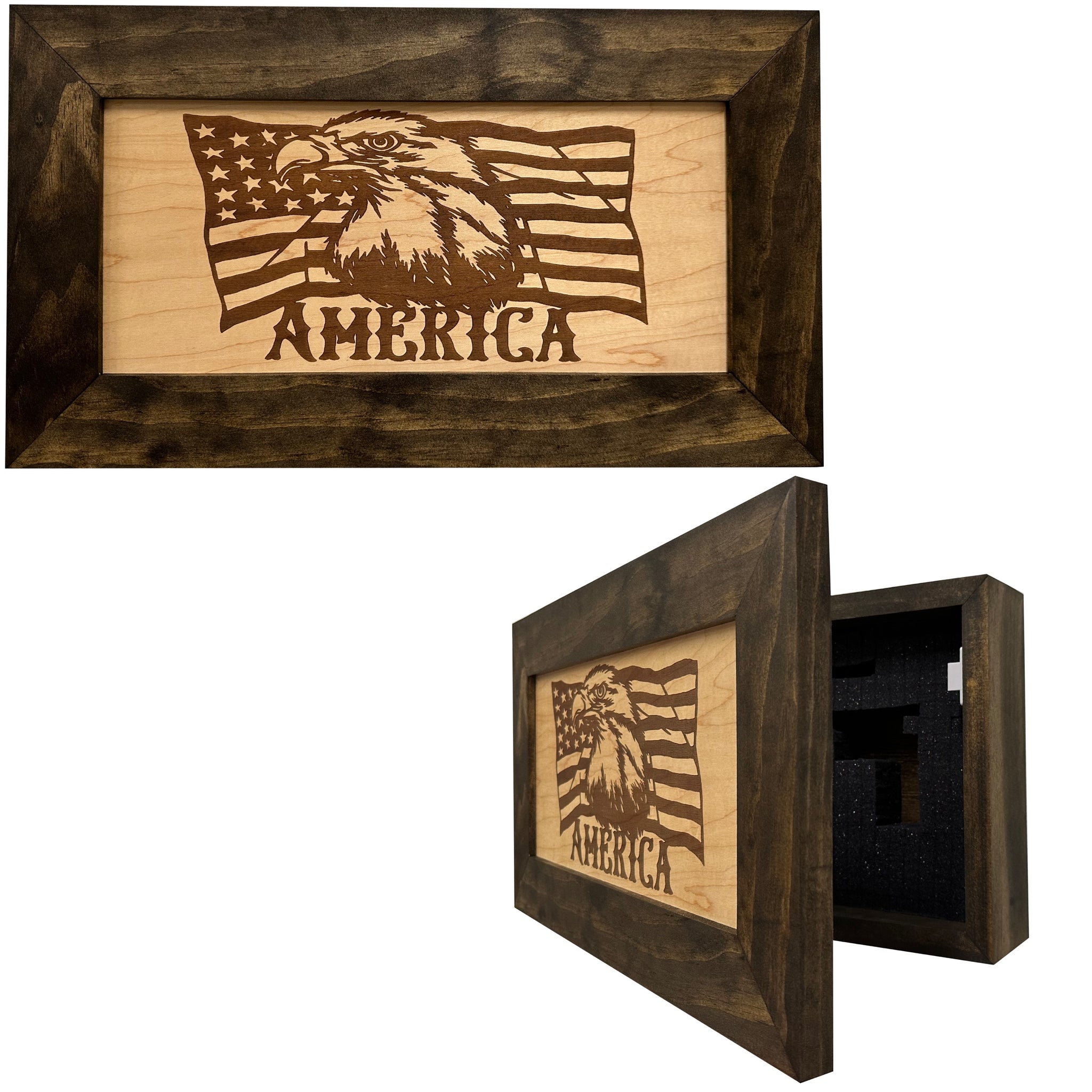 American Flag with Bald Eagle Wall-Mounted Gun Cabinet