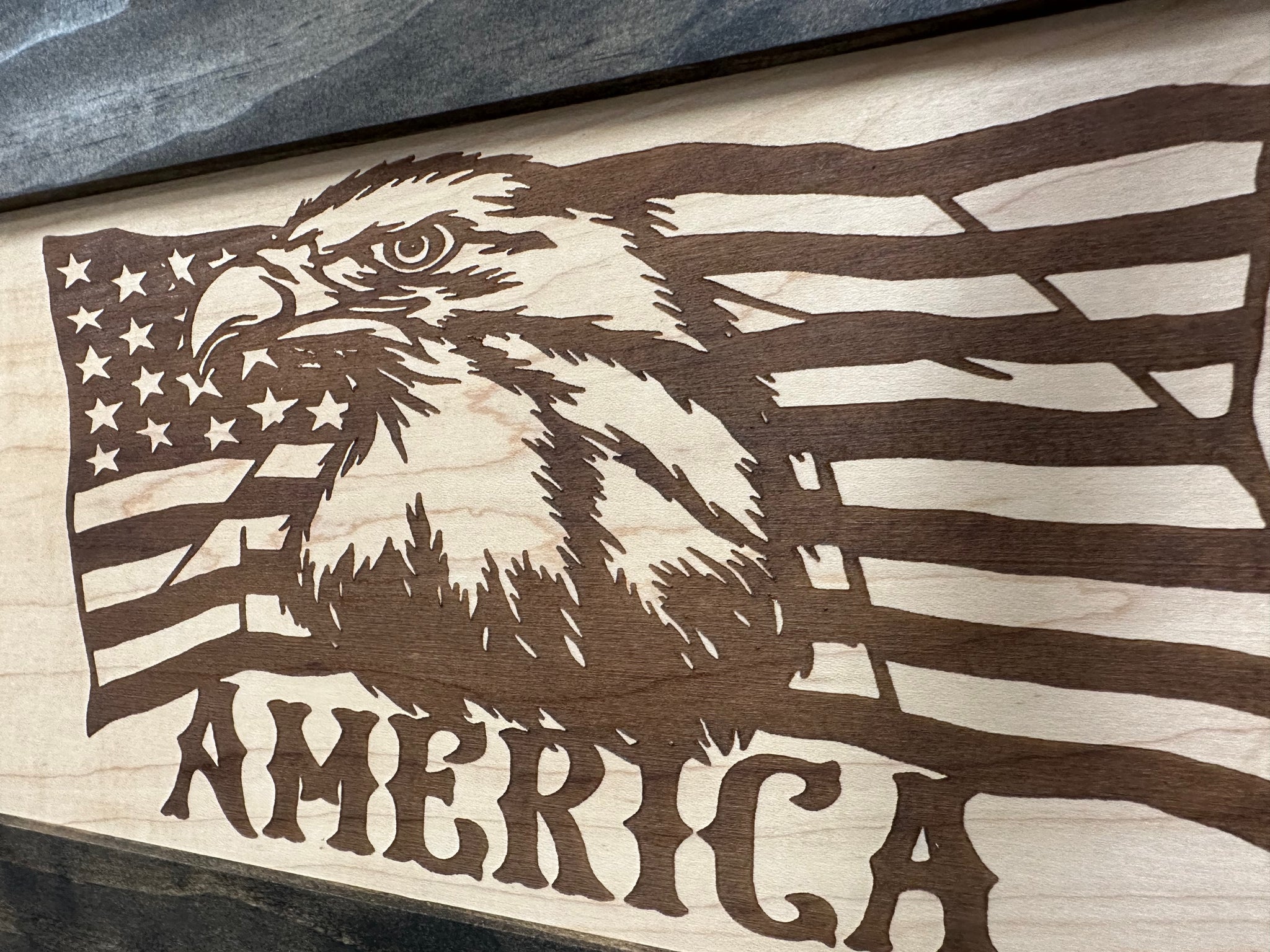 American Flag with Bald Eagle Wall-Mounted Gun Cabinet close view