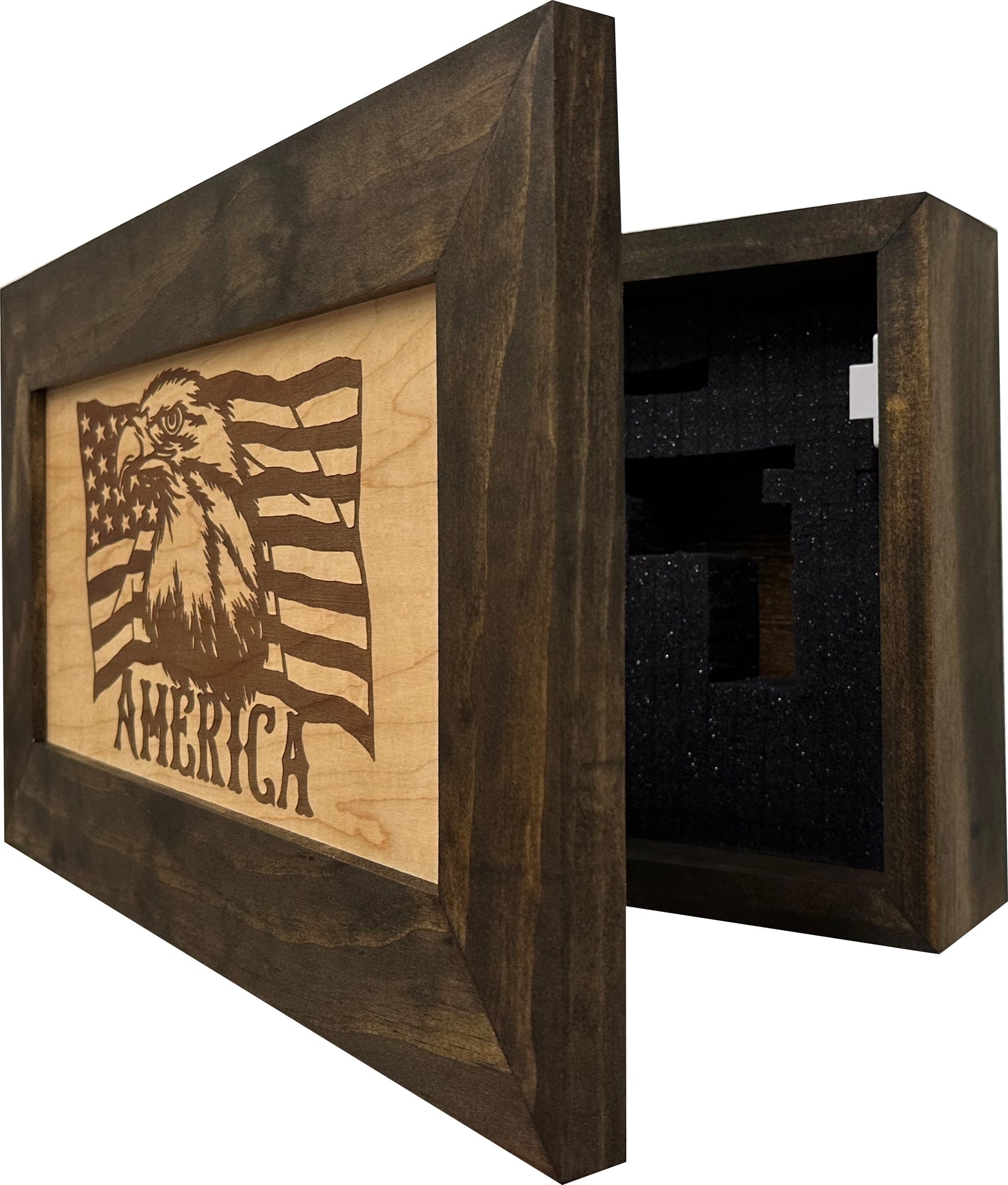 American Flag with Bald Eagle Wall-Mounted Gun Cabinet partial open