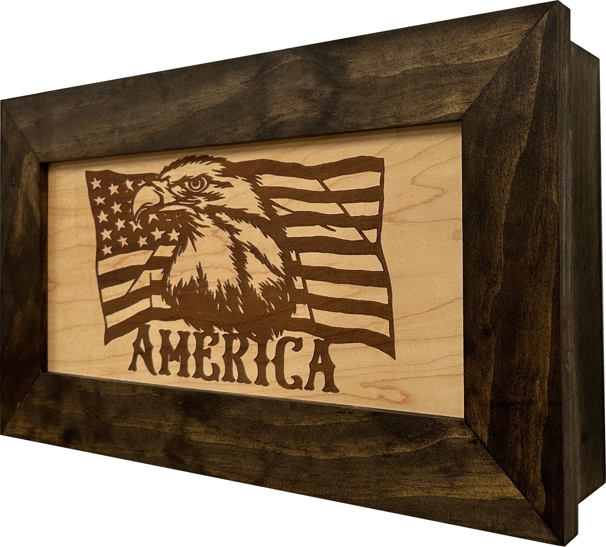 American Flag with Bald Eagle Wall-Mounted Gun Cabinet side view