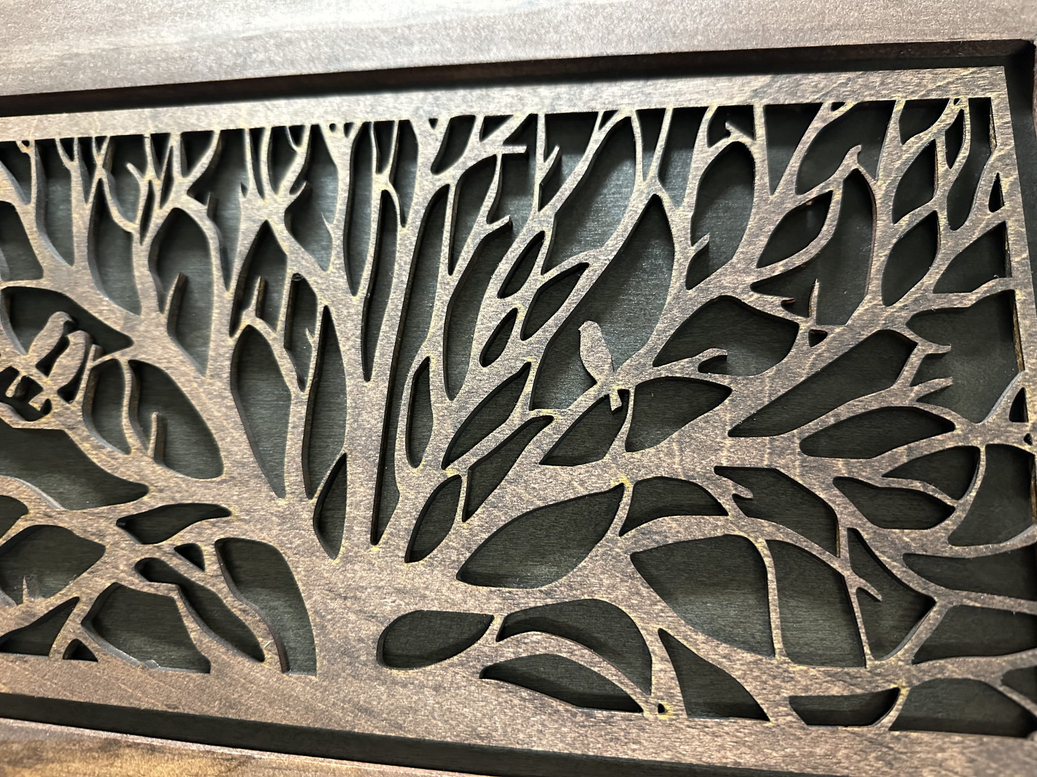 Birds in a Tree Hidden Gun Wooden Coat Rack Concealment Decor close look
