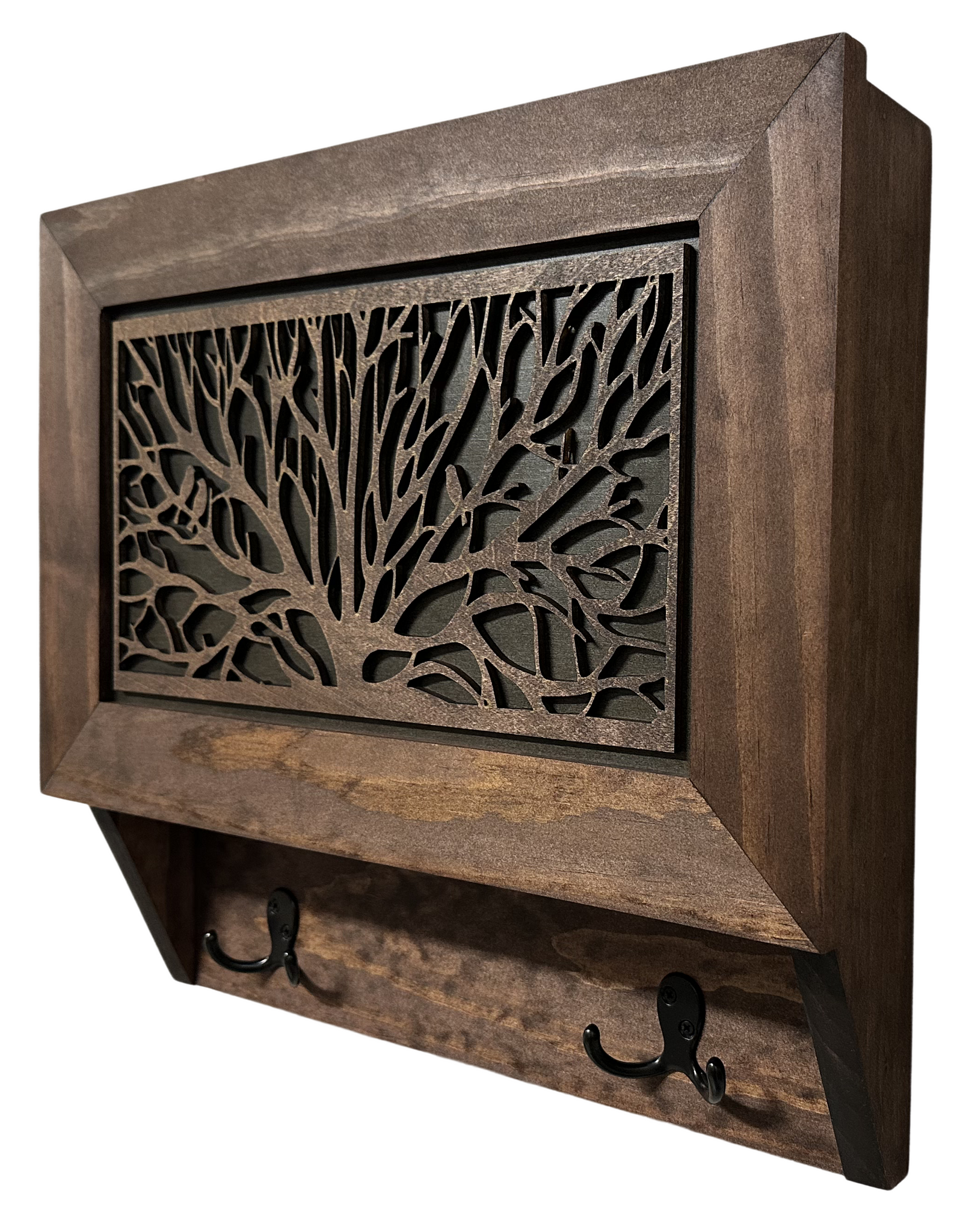 Birds in a Tree Hidden Gun Wooden Coat Rack Concealment Decor side look