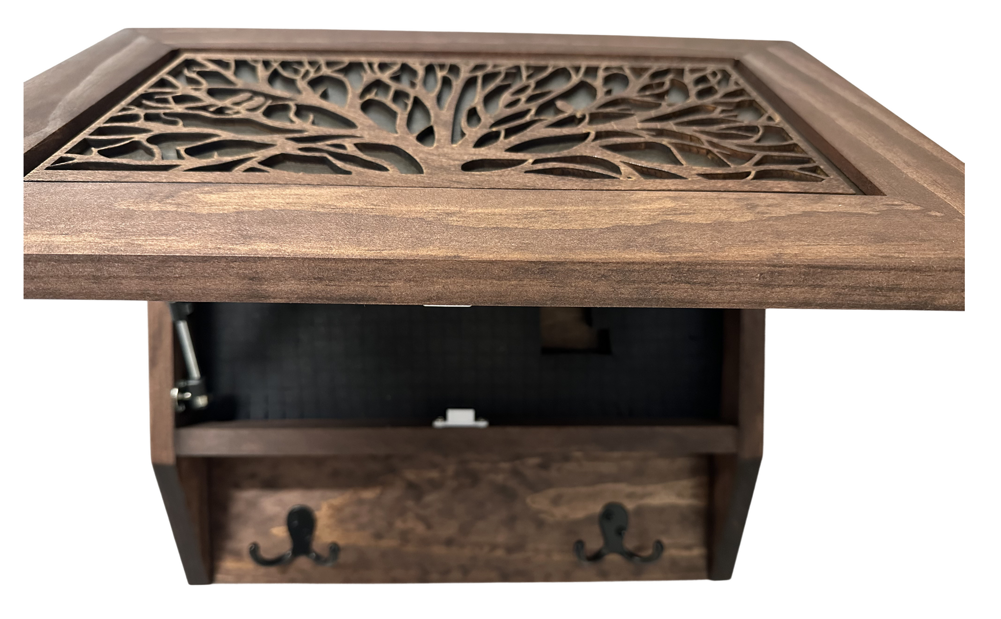 Birds in a Tree Hidden Gun Wooden Coat Rack Concealment Decor with partial open