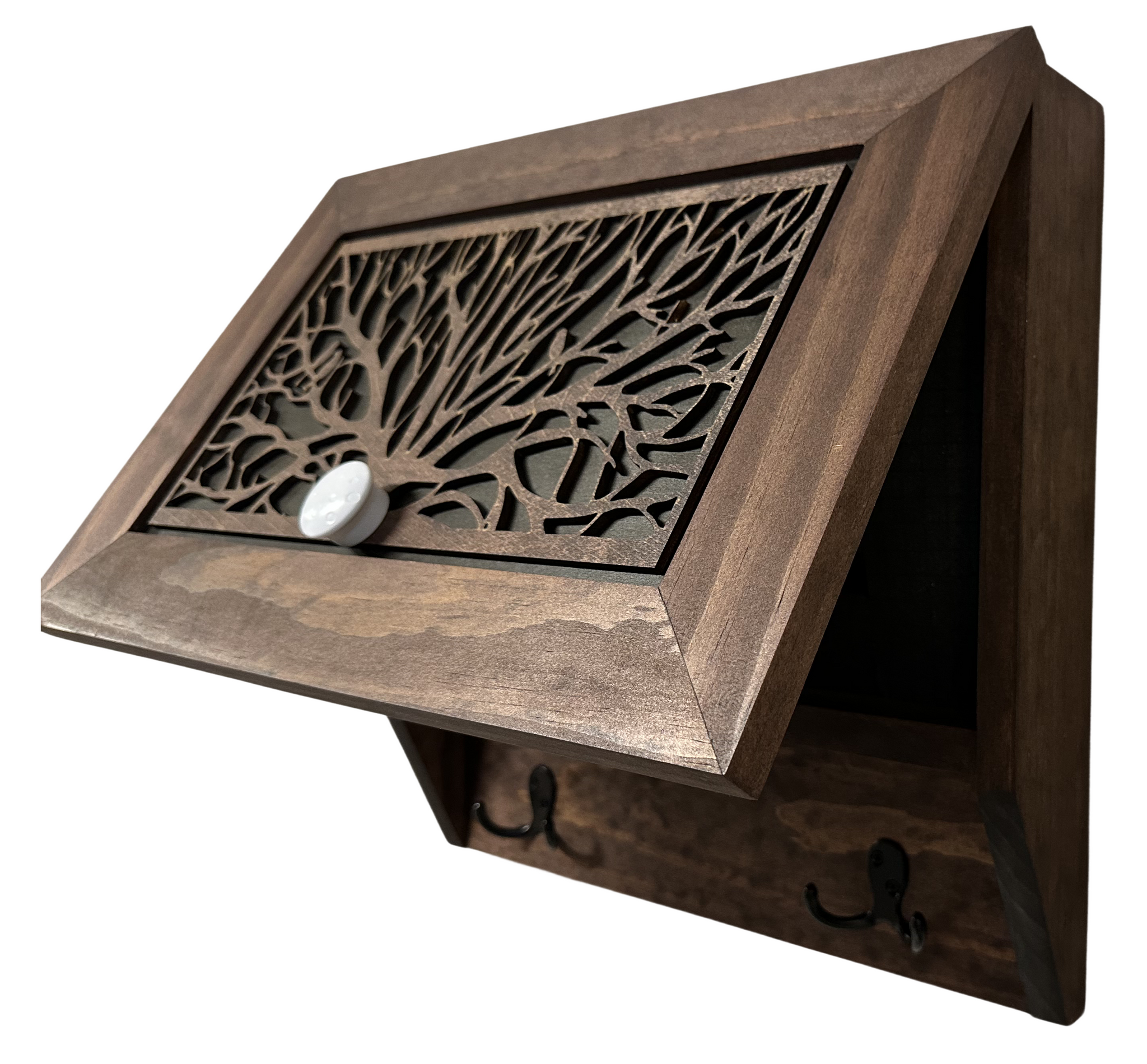 Birds in a Tree Hidden Gun Wooden Coat Rack Concealment Decor with partial side view