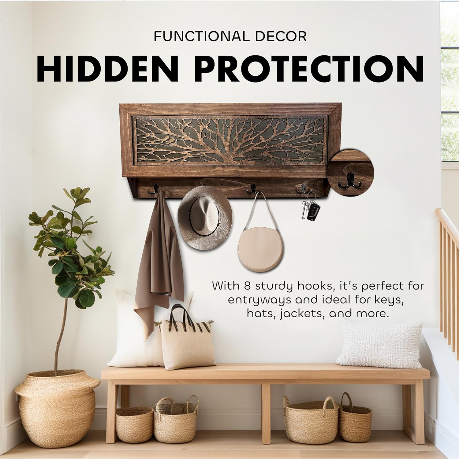 Birds in a Tree Large Hidden Gun Concealment Coat Rack with hooks