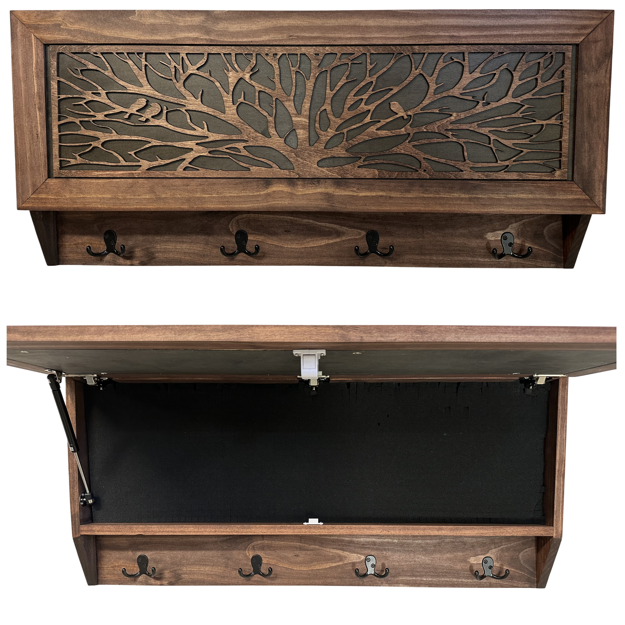 Birds in a Tree Large Hidden Gun Concealment Coat Rack with hooks and full open view