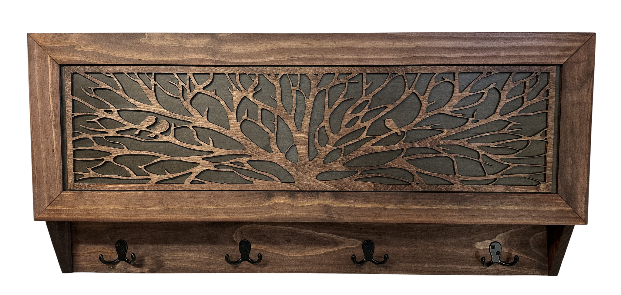Birds in a Tree Large Hidden Gun Concealment Coat Rack with hooks front look