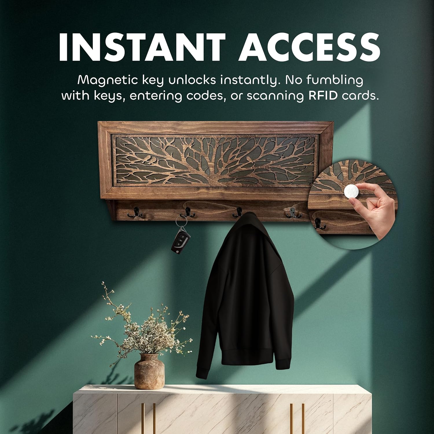 Birds in a Tree Large Hidden Gun Concealment Coat Rack with instant access