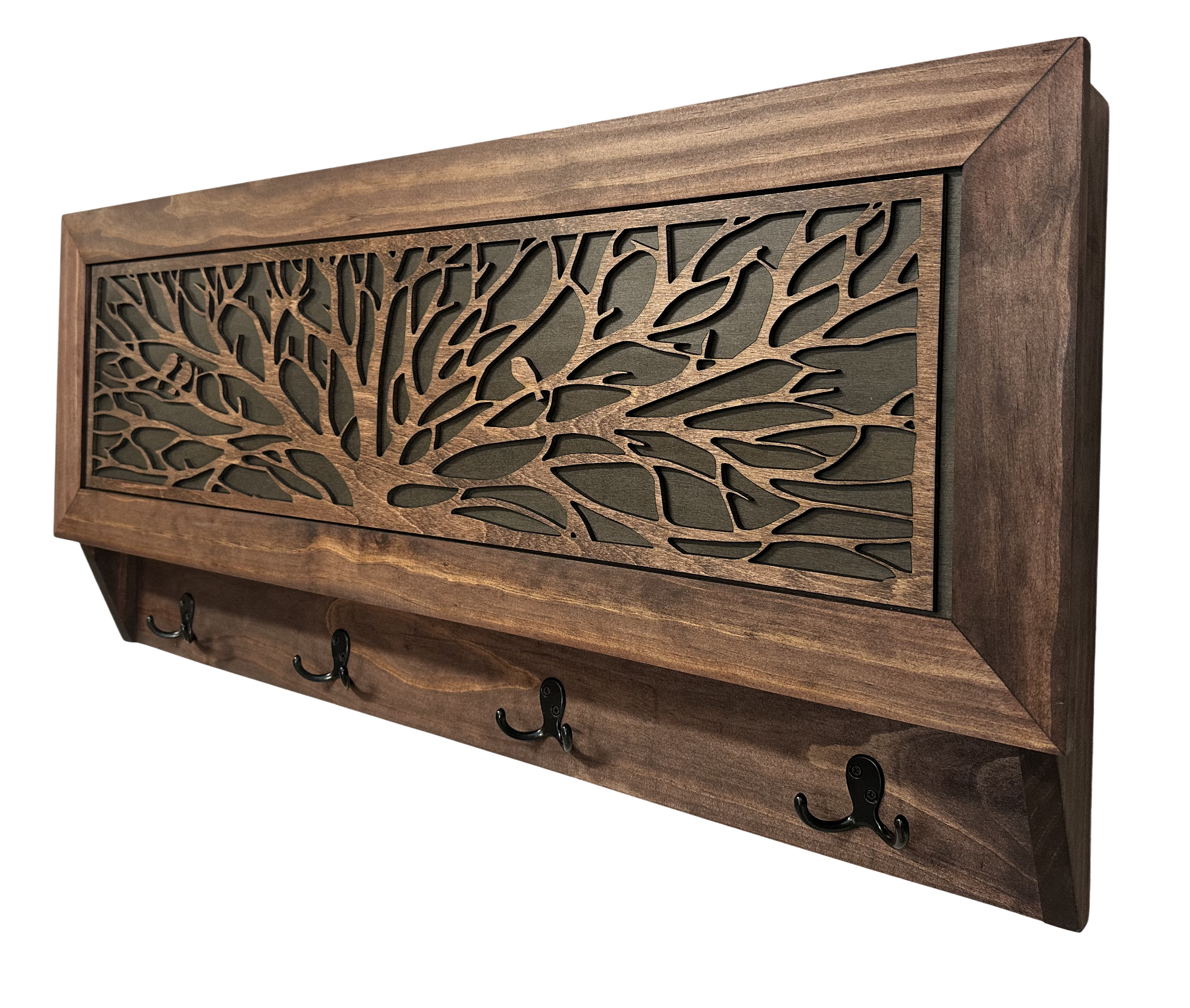 Birds in a Tree Large Hidden Gun Concealment Coat Rack with side look