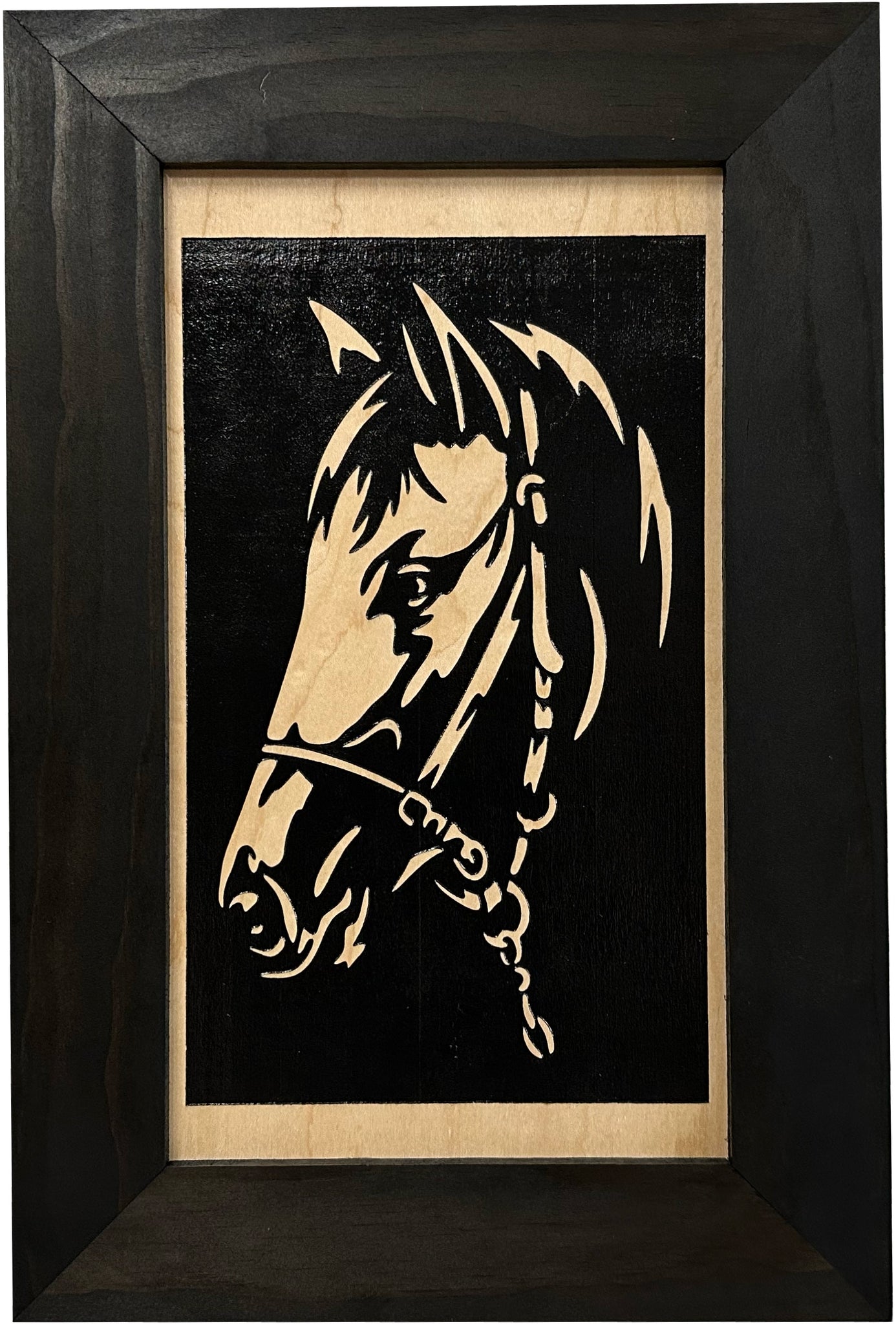 Black Horse Wall Art Decoration Hidden Gun Cabinet close view