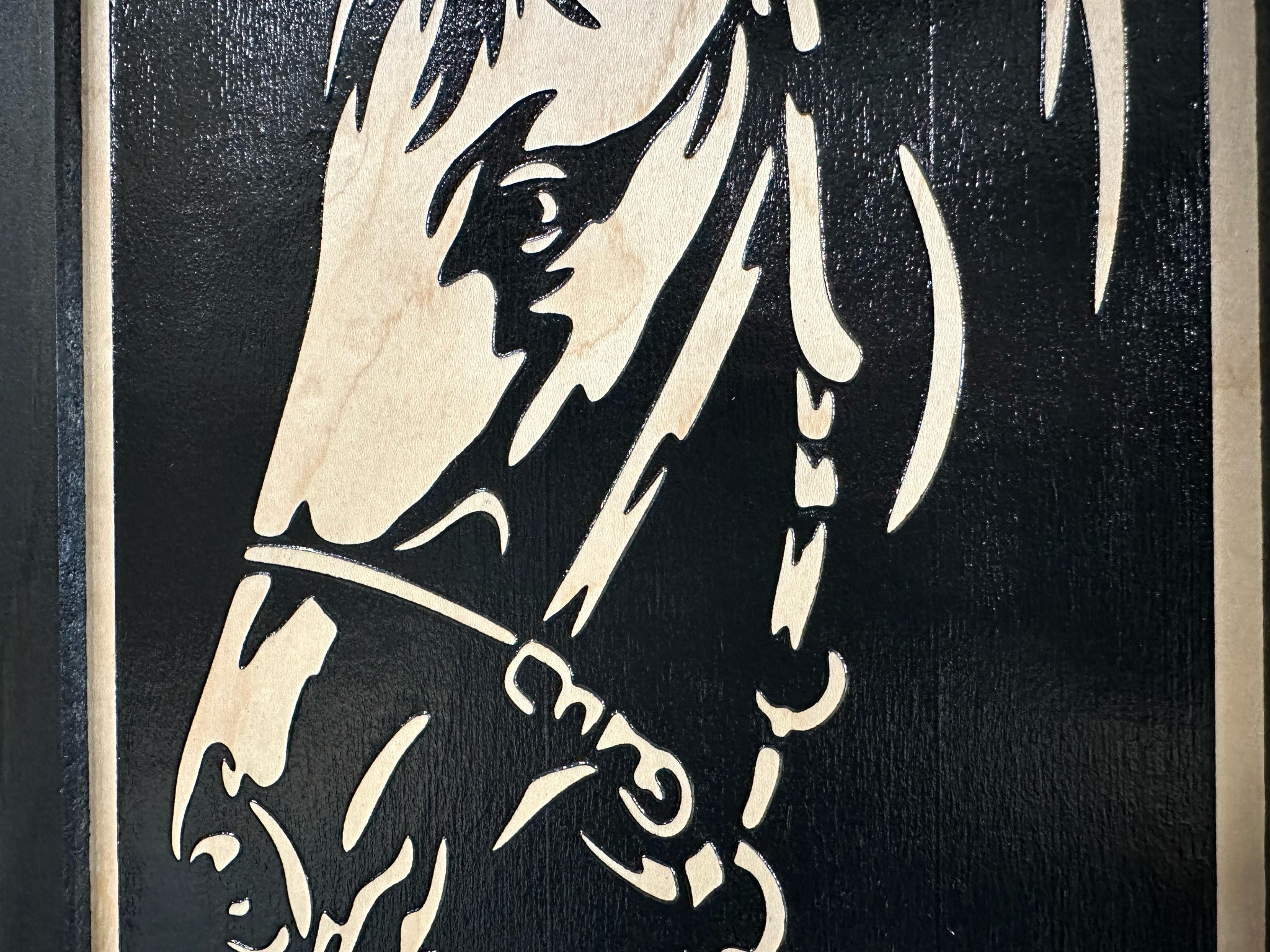 Black Horse Wall Art Decoration Hidden Gun Cabinet with close view