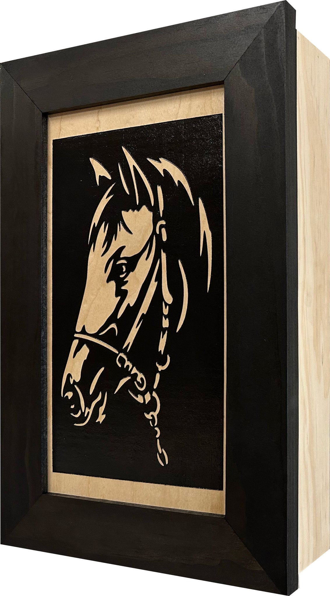 Black Horse Wall Art Decoration Hidden Gun Cabinet with inside side view