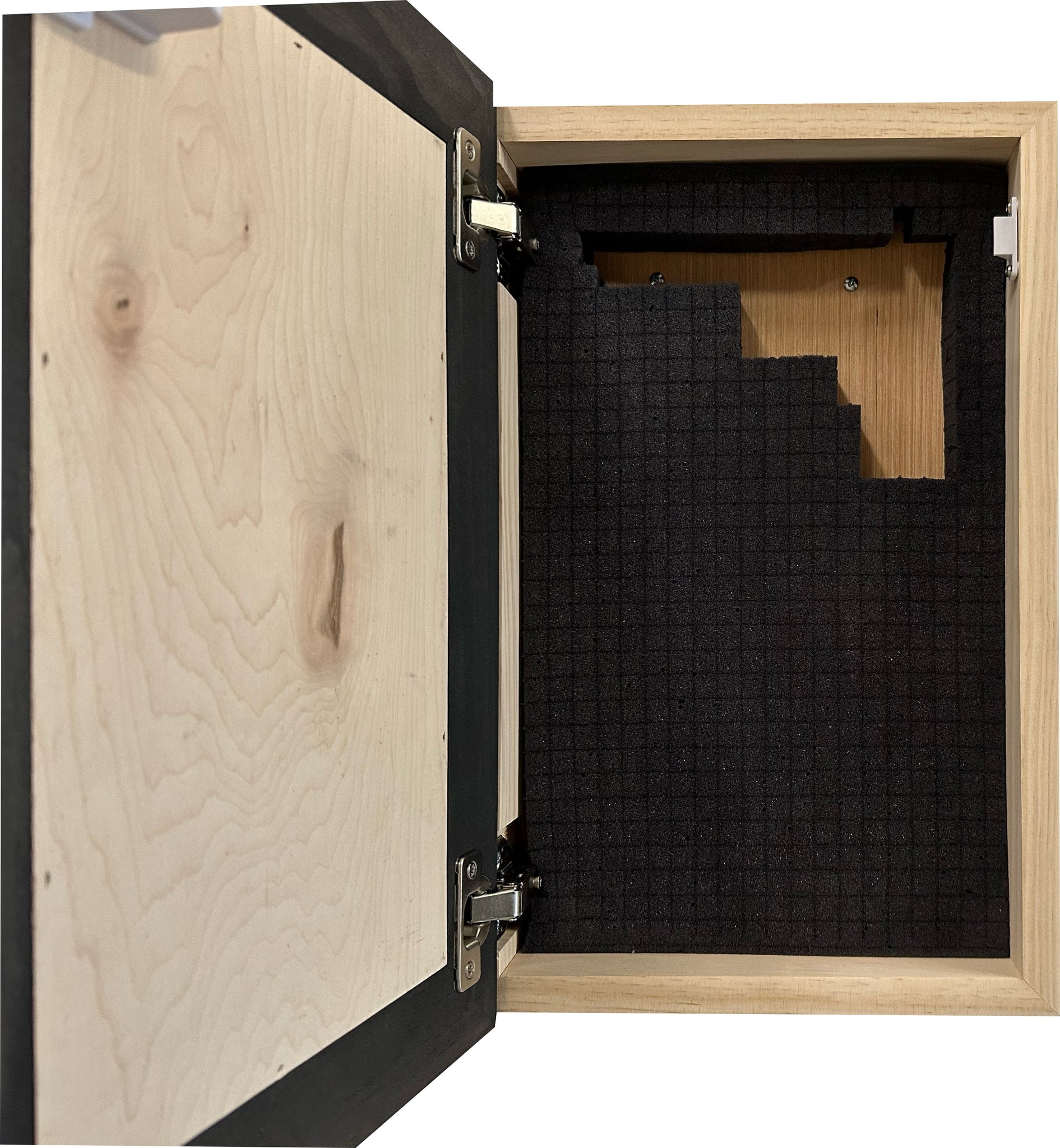 Black Horse Wall Art Decoration Hidden Gun Cabinet with inside storage view