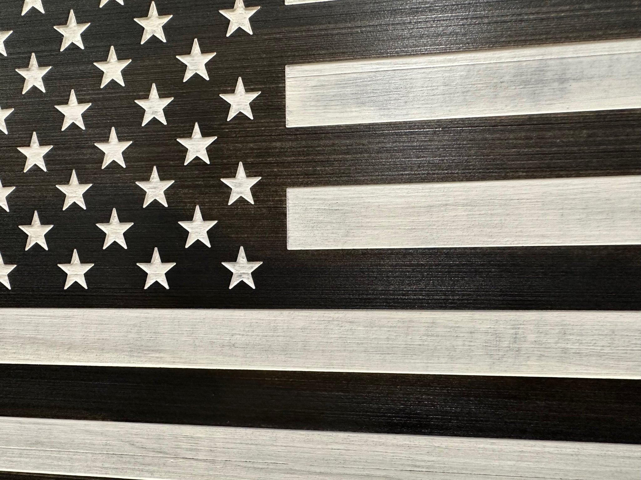 Black & White Distressed American Flag Wall-Mounted Gun Cabinet close view