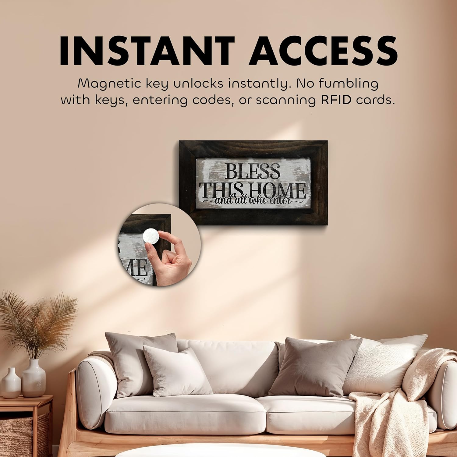 Bless This Home Hidden Gun Storage Wall Cabinet with Magnetic Key