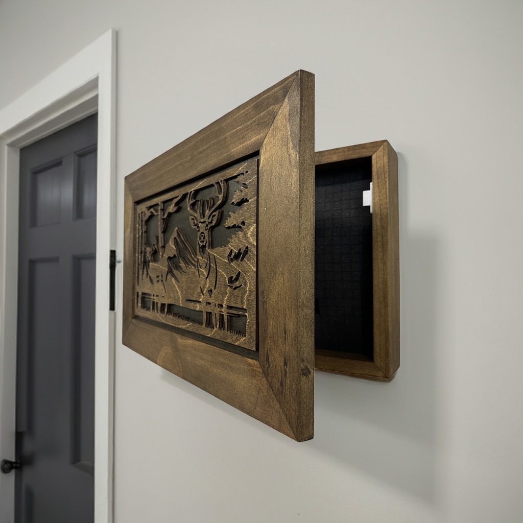 Buck and Doe in The Woods Hidden Gun Concealment Furniture side view