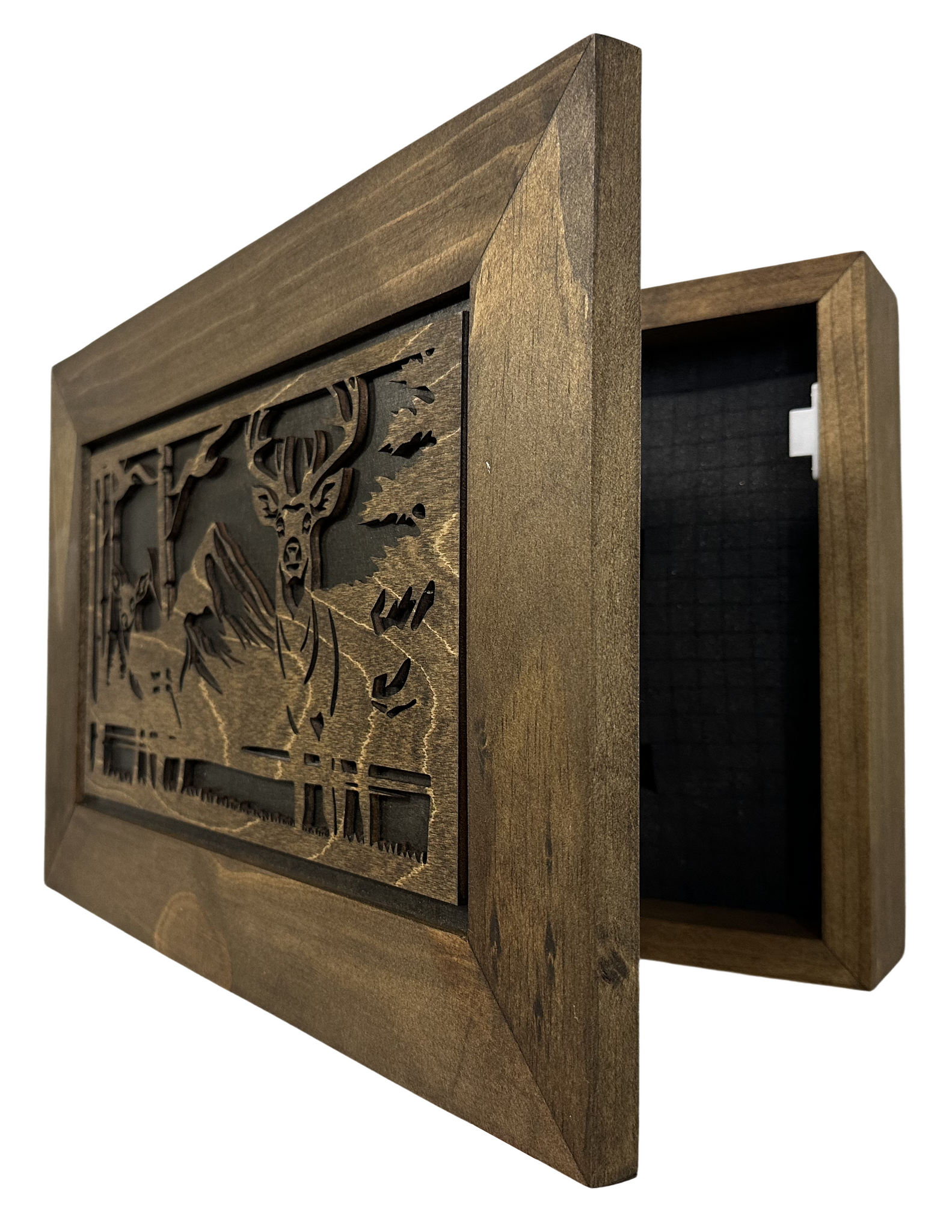 Buck and Doe in The Woods Hidden Gun Concealment Furniture side view look