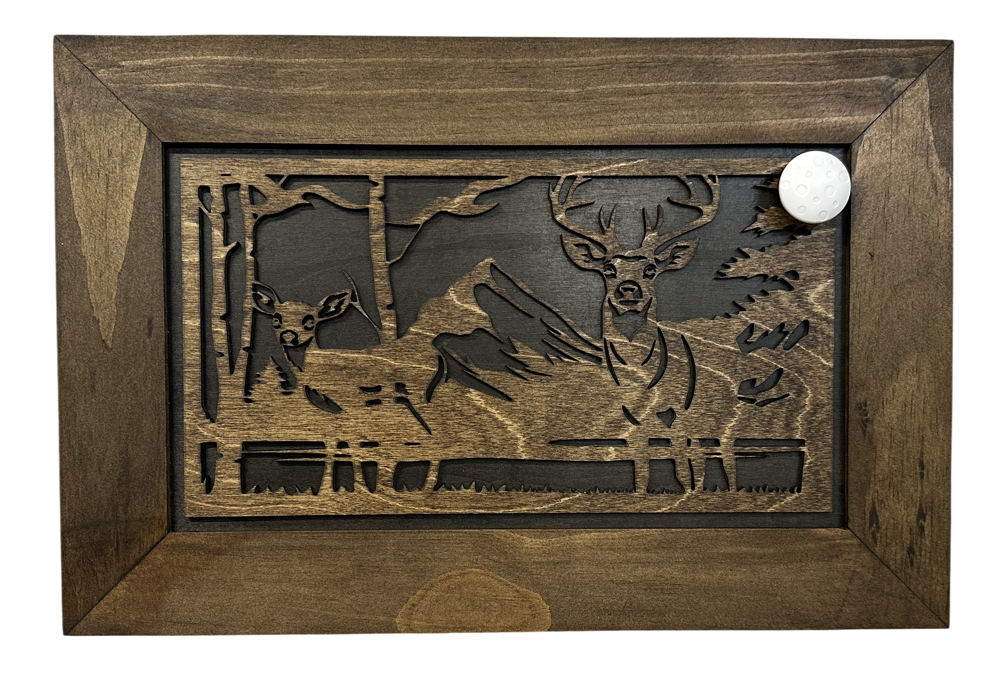 Buck and Doe in The Woods Hidden Gun Concealment Furniture with key