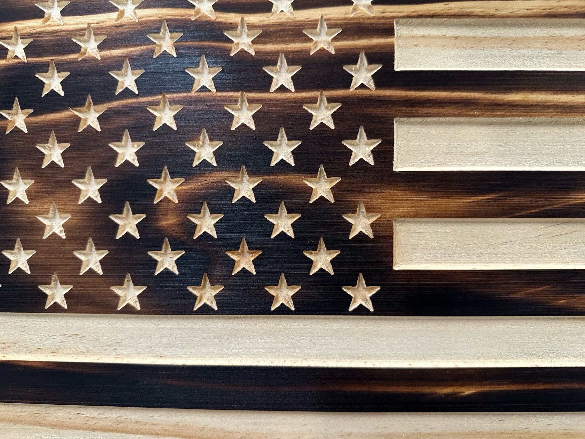 Burnt American Flag Decorative Hidden Gun Storage Cabinet Close View