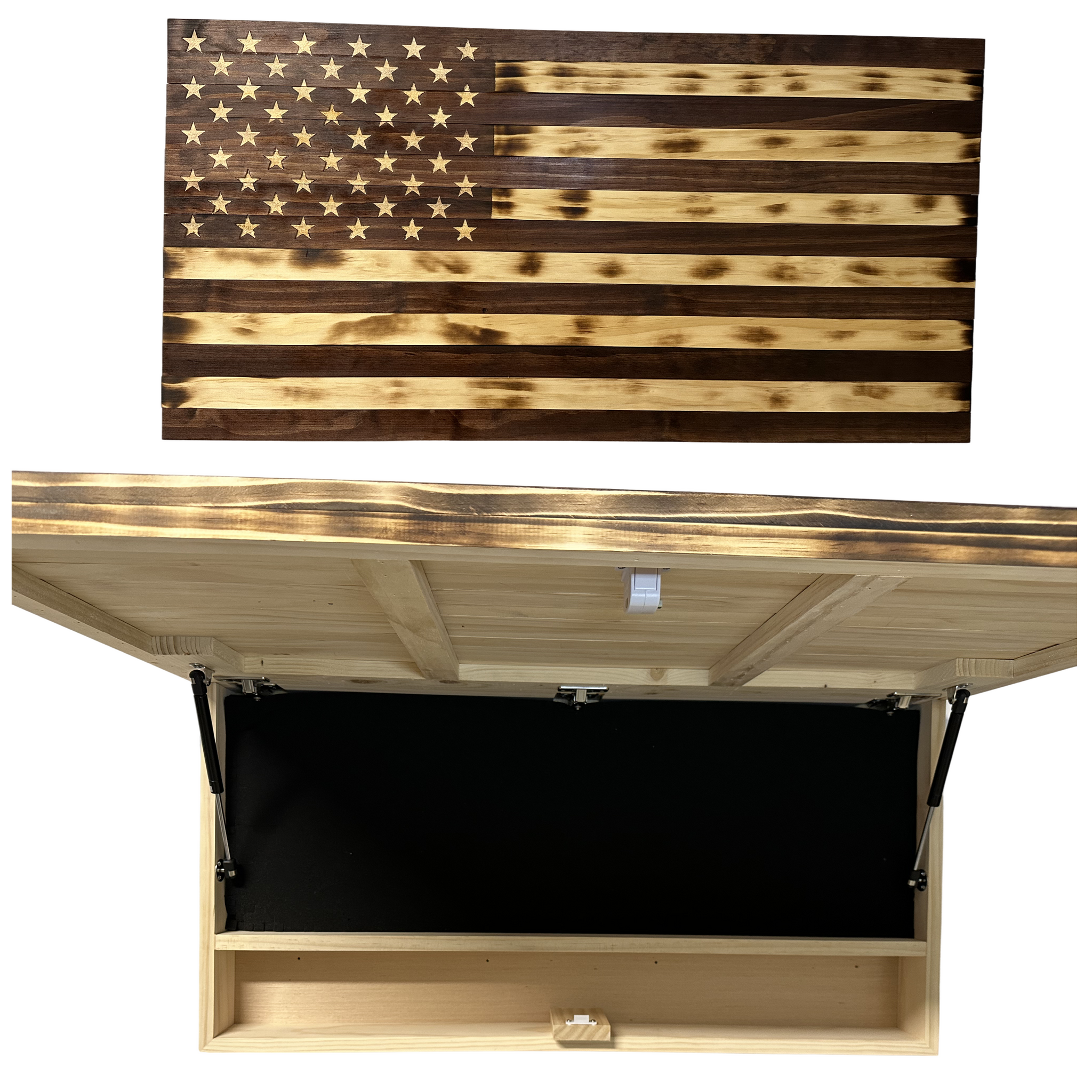 Burnt Wood & Red Mahogany American Flag Hidden Gun Cabinet