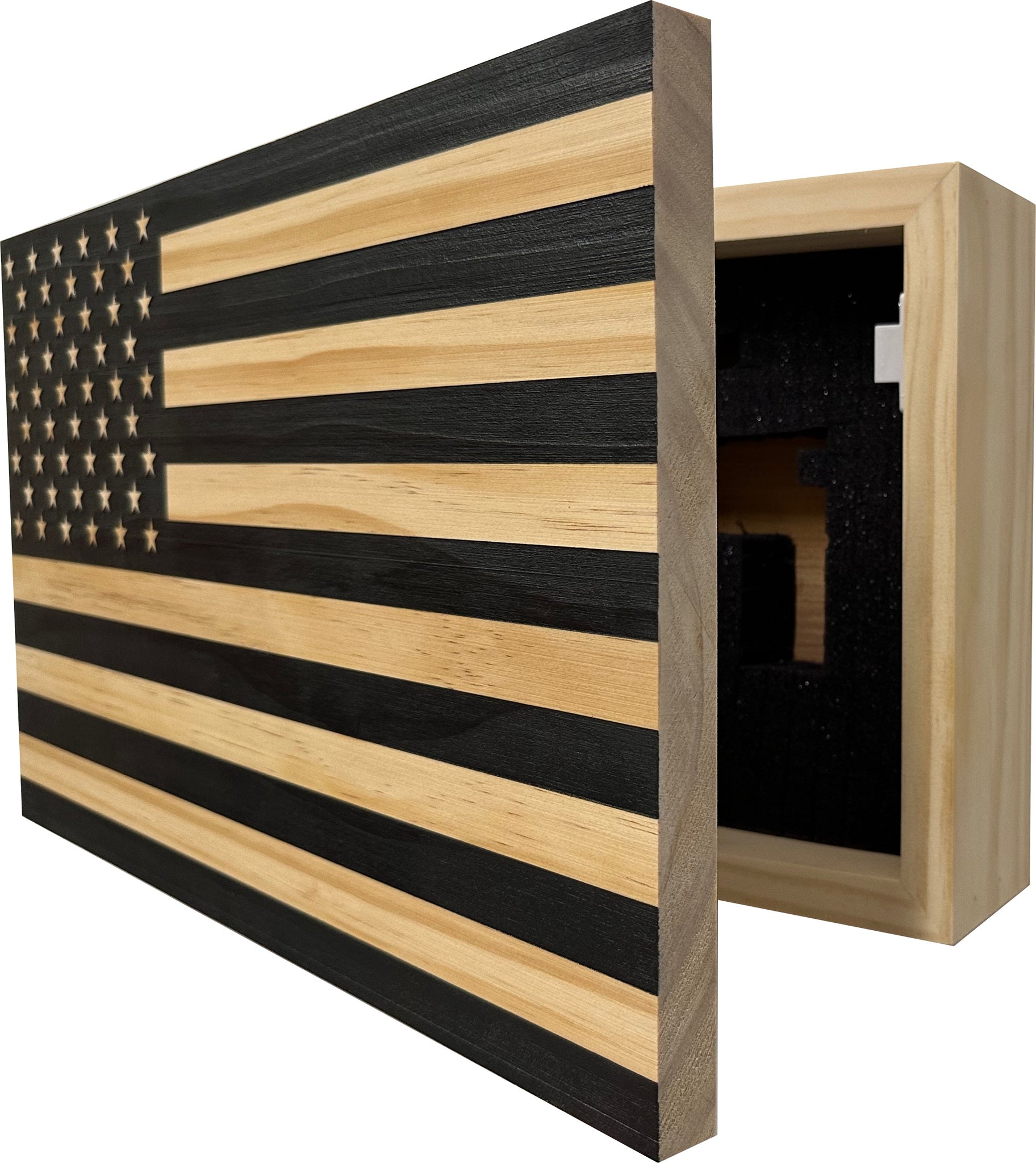 Carbon Gray American Flag Decorative Wall-Mounted Gun Cabinet partial open