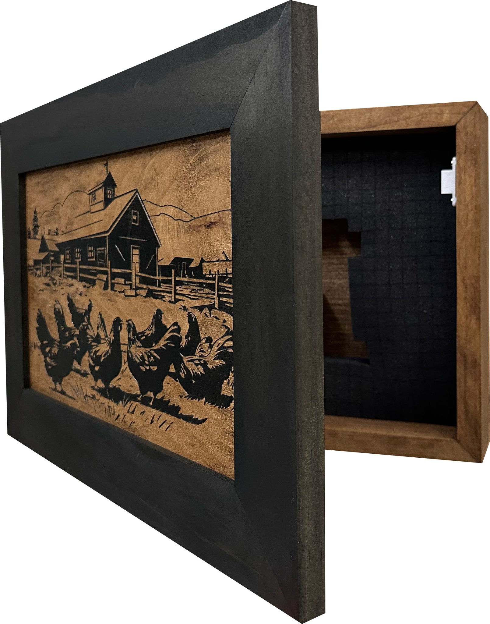 Chicken Farm Concealed Gun Storage Cabinet Partial Open