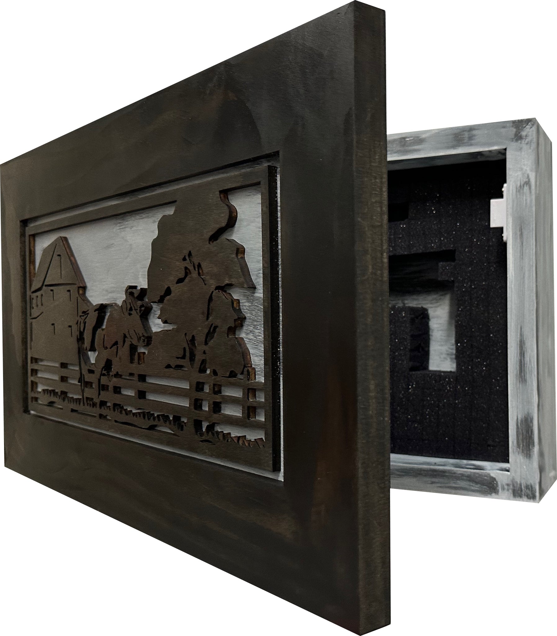  Cow Farm Hidden Gun Cabinet | Wall-Mounted Décor Safe partial open