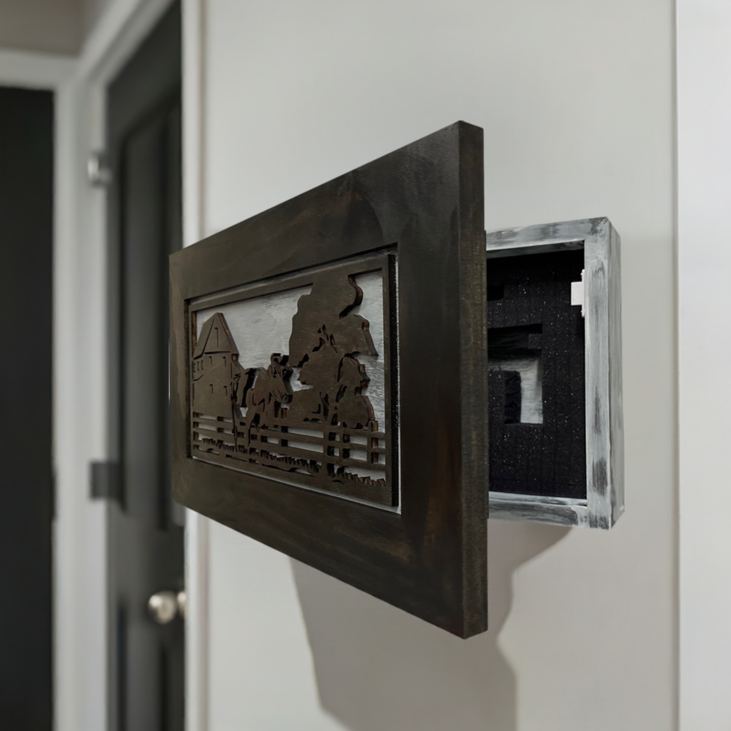  Cow Farm Hidden Gun Cabinet | Wall-Mounted Décor Safe side view
