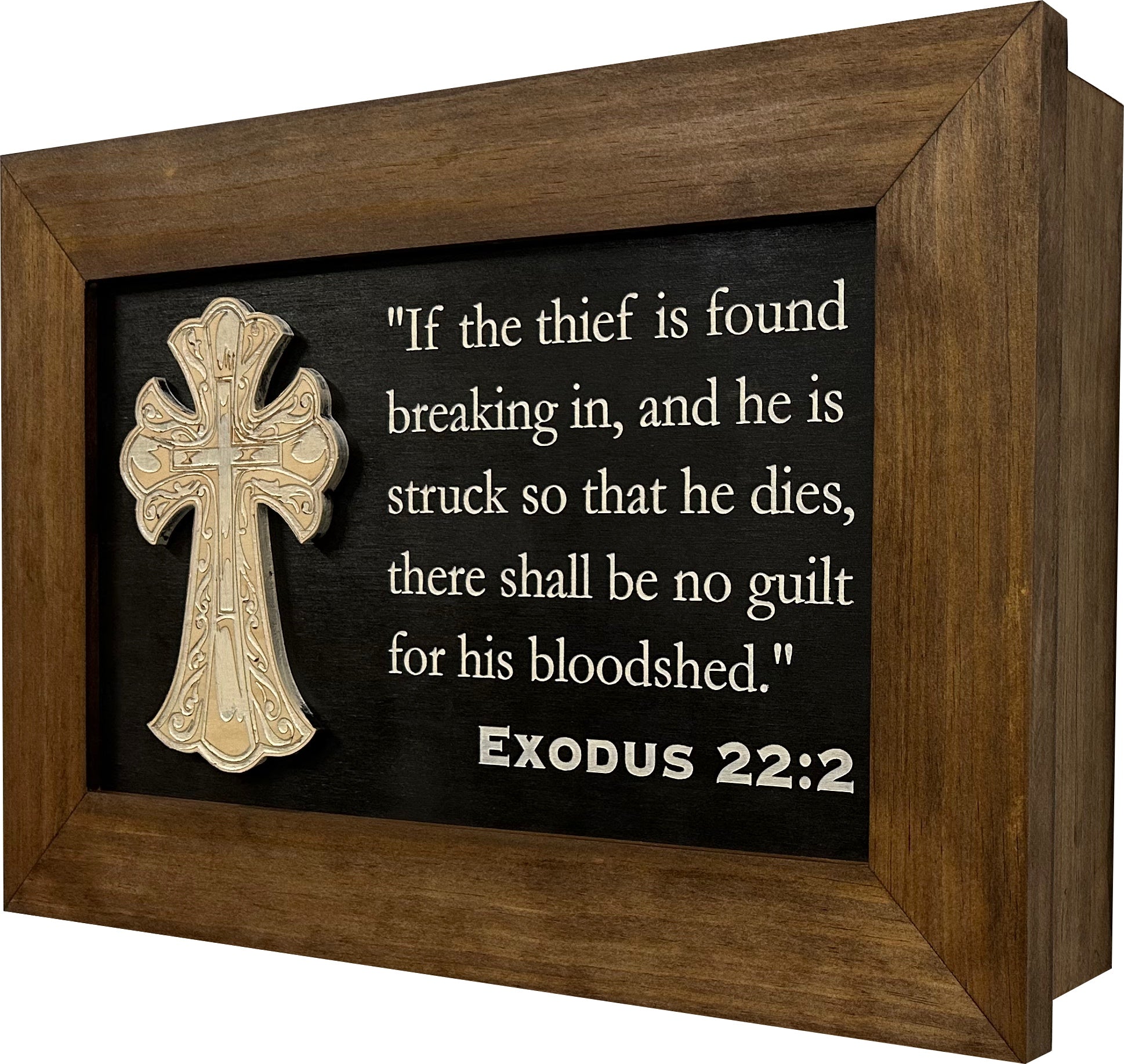 Cross & Exodus 22:2 Hidden Gun Storage Cabinet Wall Mounted close look view