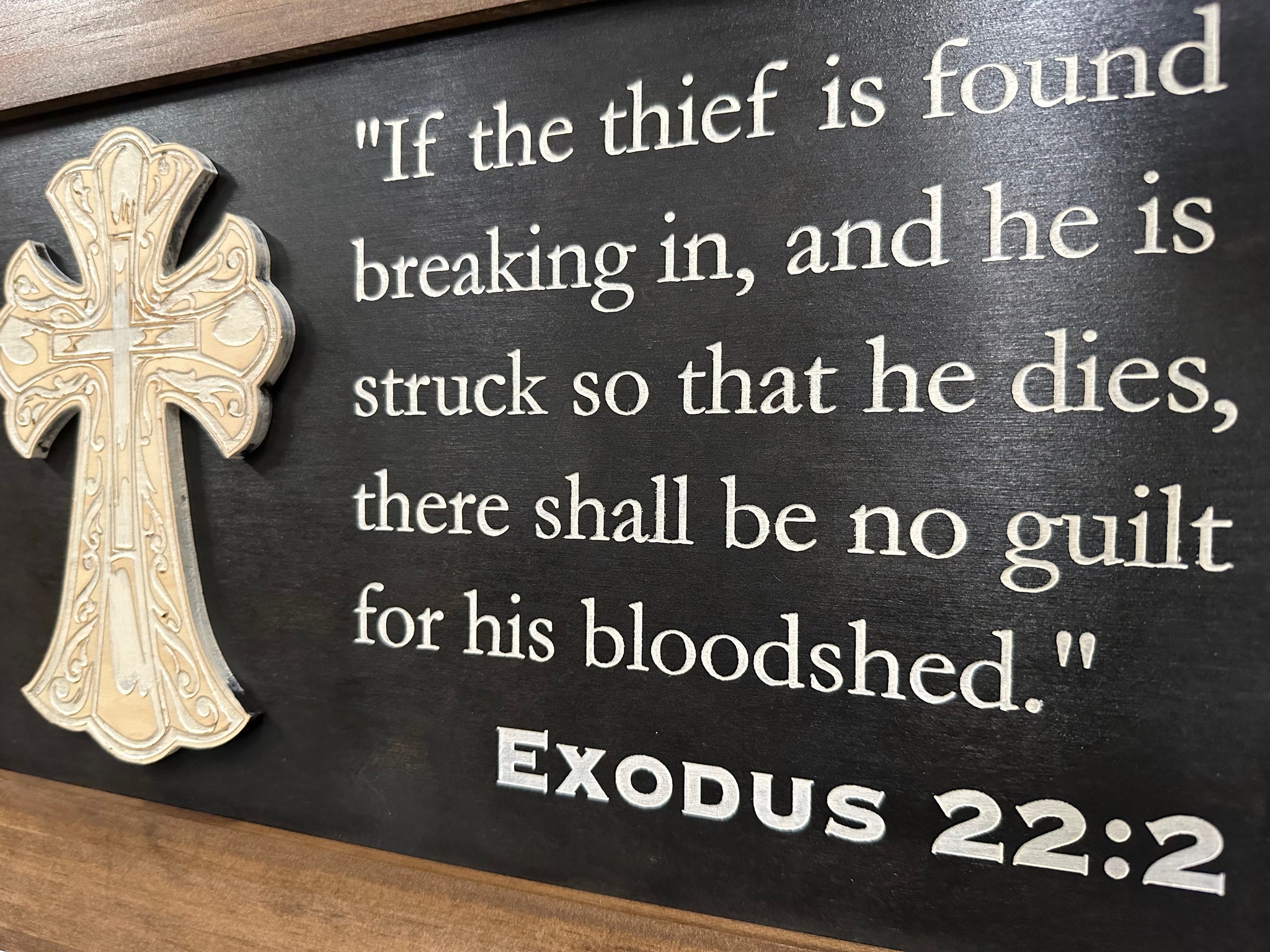 Cross & Exodus 22:2 Hidden Gun Storage Cabinet Wall Mounted full look