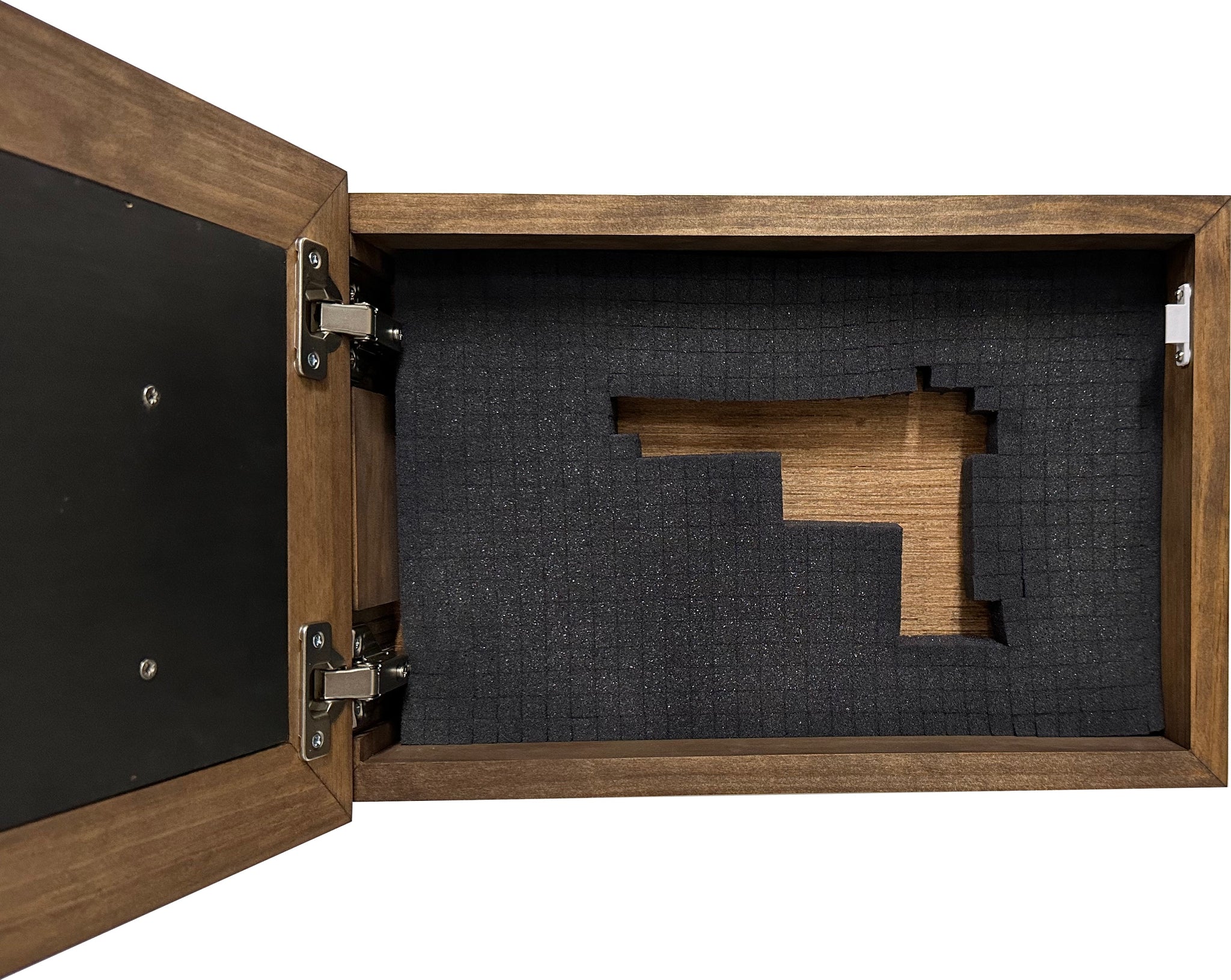 Cross & Exodus 22:2 Hidden Gun Storage Cabinet Wall Mounted full open with foam fit
