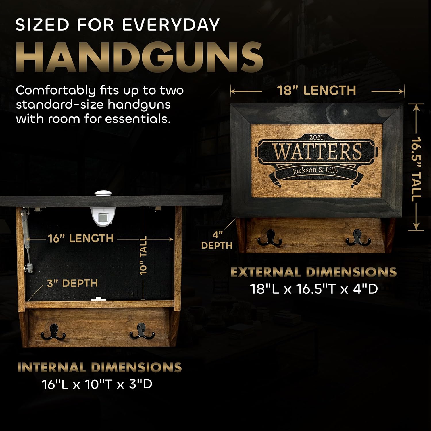 Customizable Watters Hidden Gun Shelf Storage Wall Cabinet with dimensions