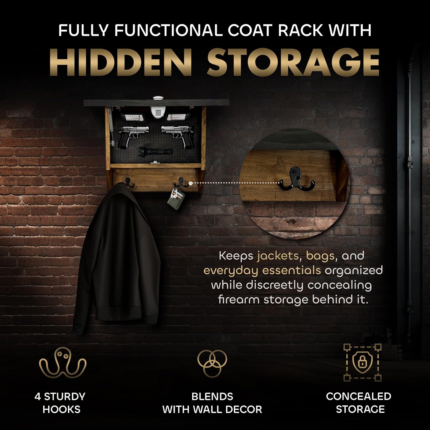 Customizable Watters Hidden Gun Shelf Storage Wall Cabinet with hidden storage
