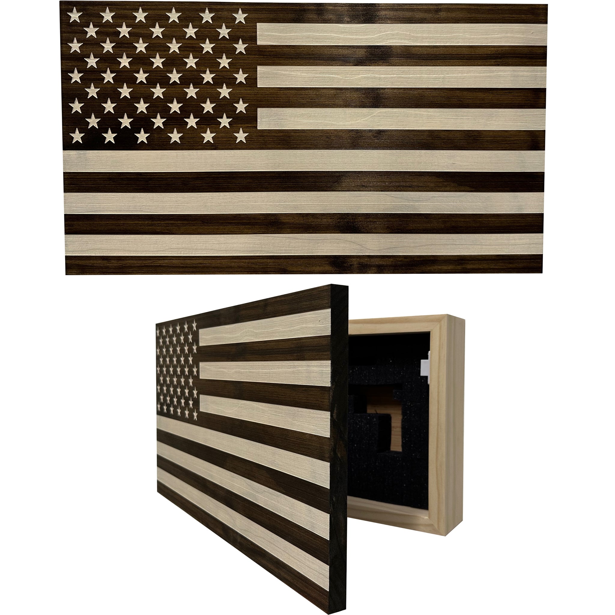 Dark Walnut American Flag Decorative Wall-Mounted Gun Cabinet