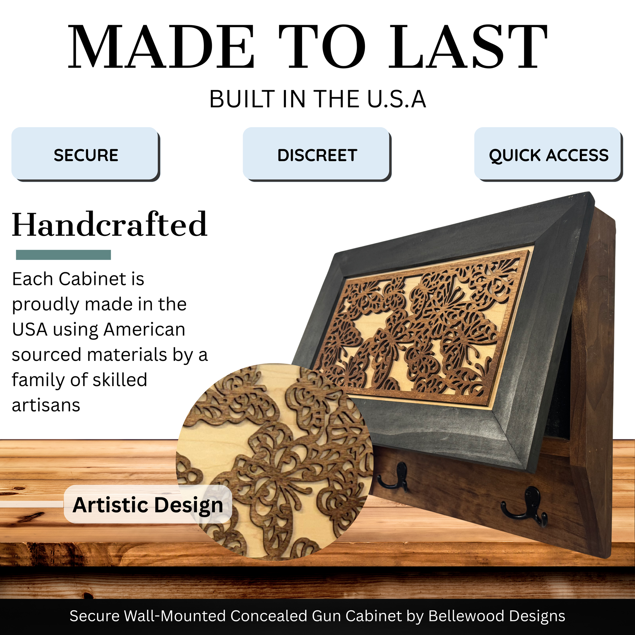 Decorative Butterfly Hidden Gun Cabinet Coat Rack Storage | Made in USA