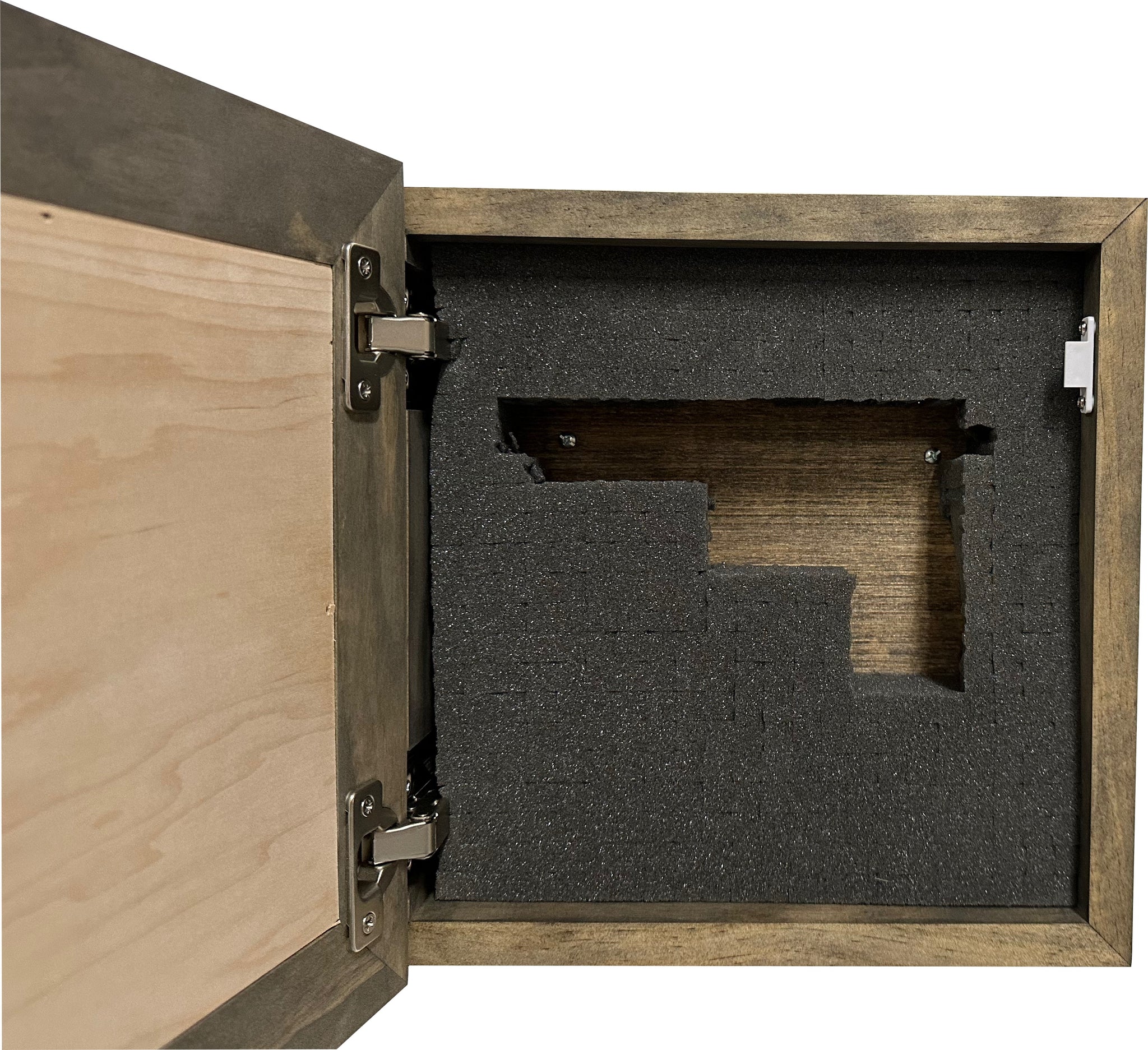 Decorative Wooden Gun Safe with Hummingbird and Hibiscus inside view