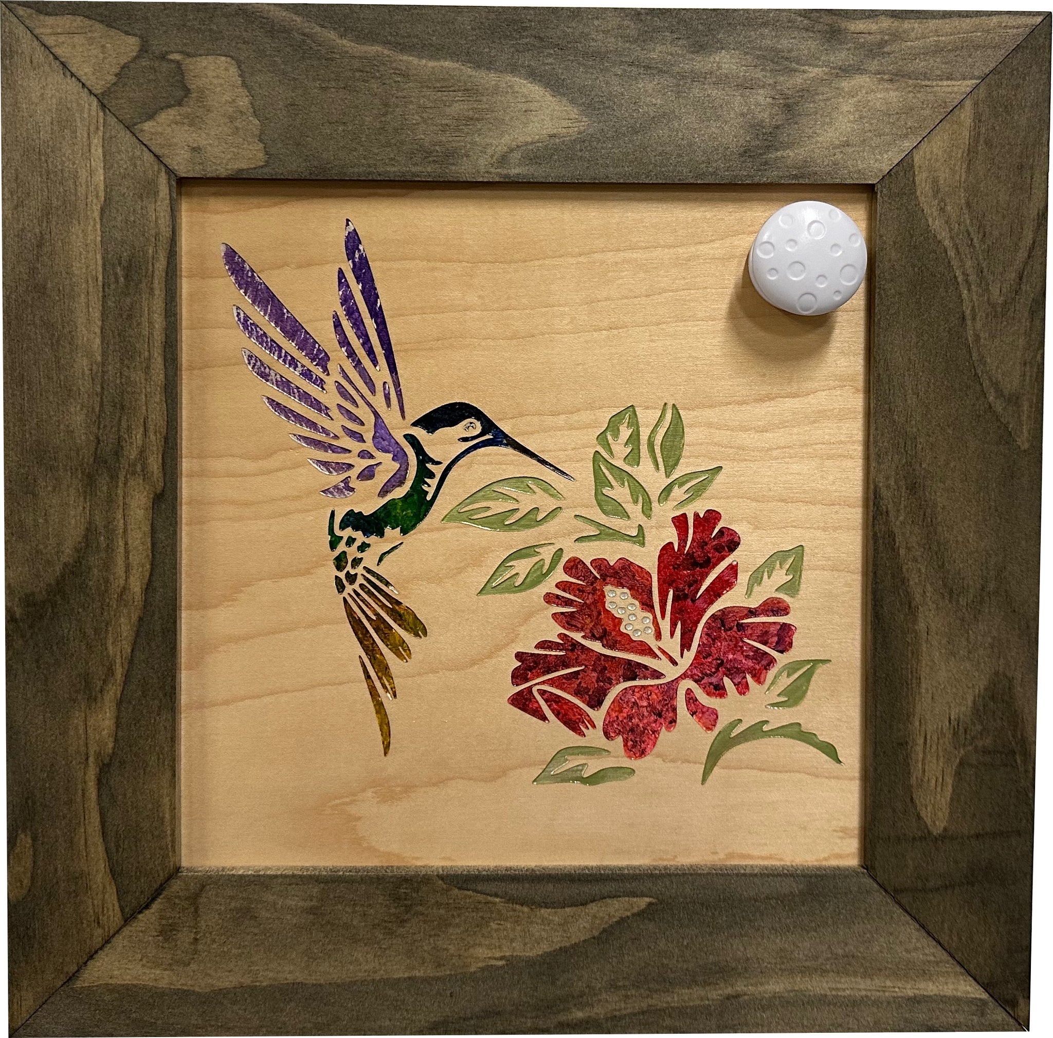 Decorative Wooden Gun Safe with Hummingbird and Hibiscus with key