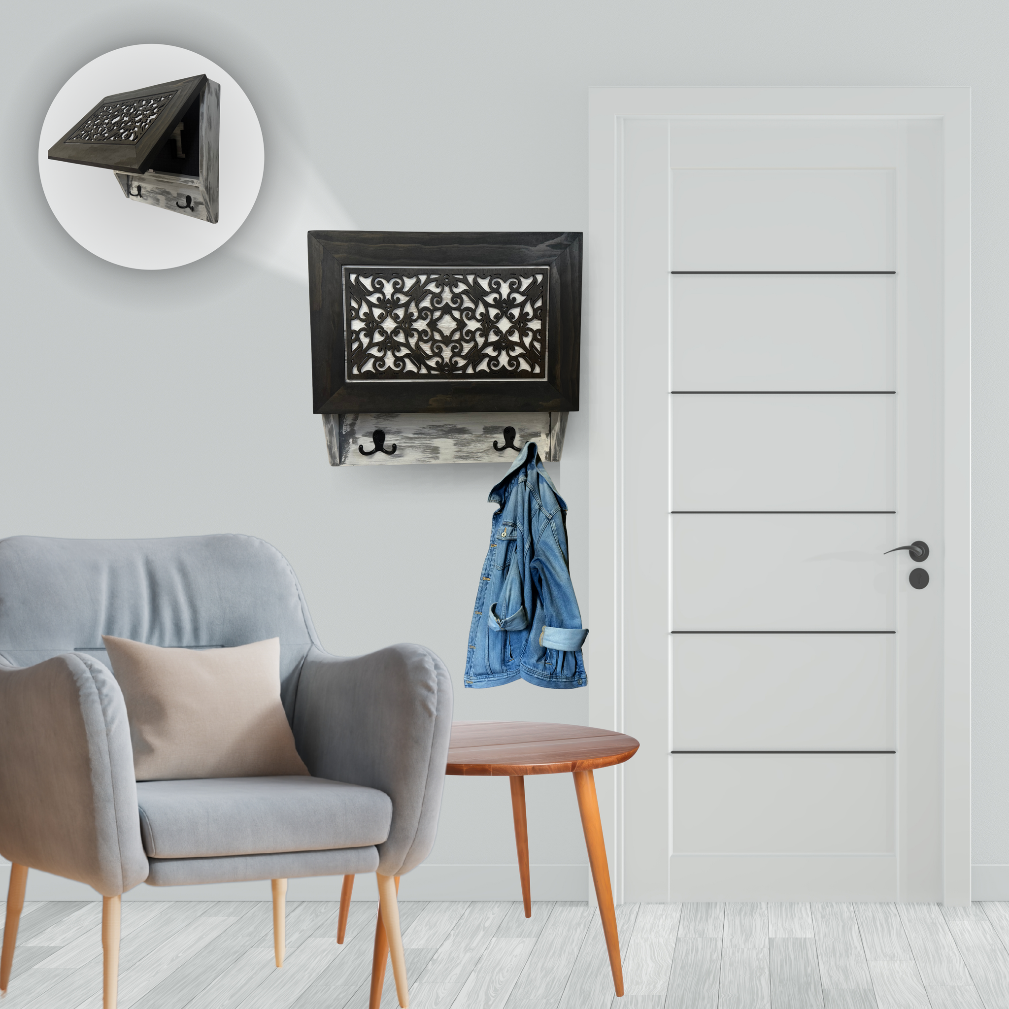 Decorative wall-mounted Rustic Diamond Coat Rack Hidden Gun Cabinet Concealment