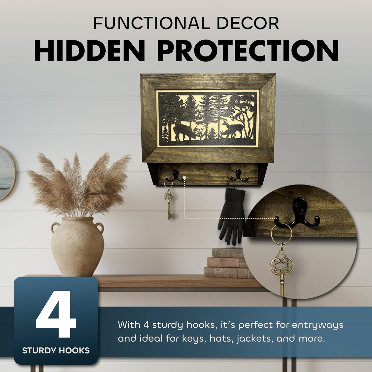 Deer Hunter Coat Rack Hidden Gun Storage with hidden protection