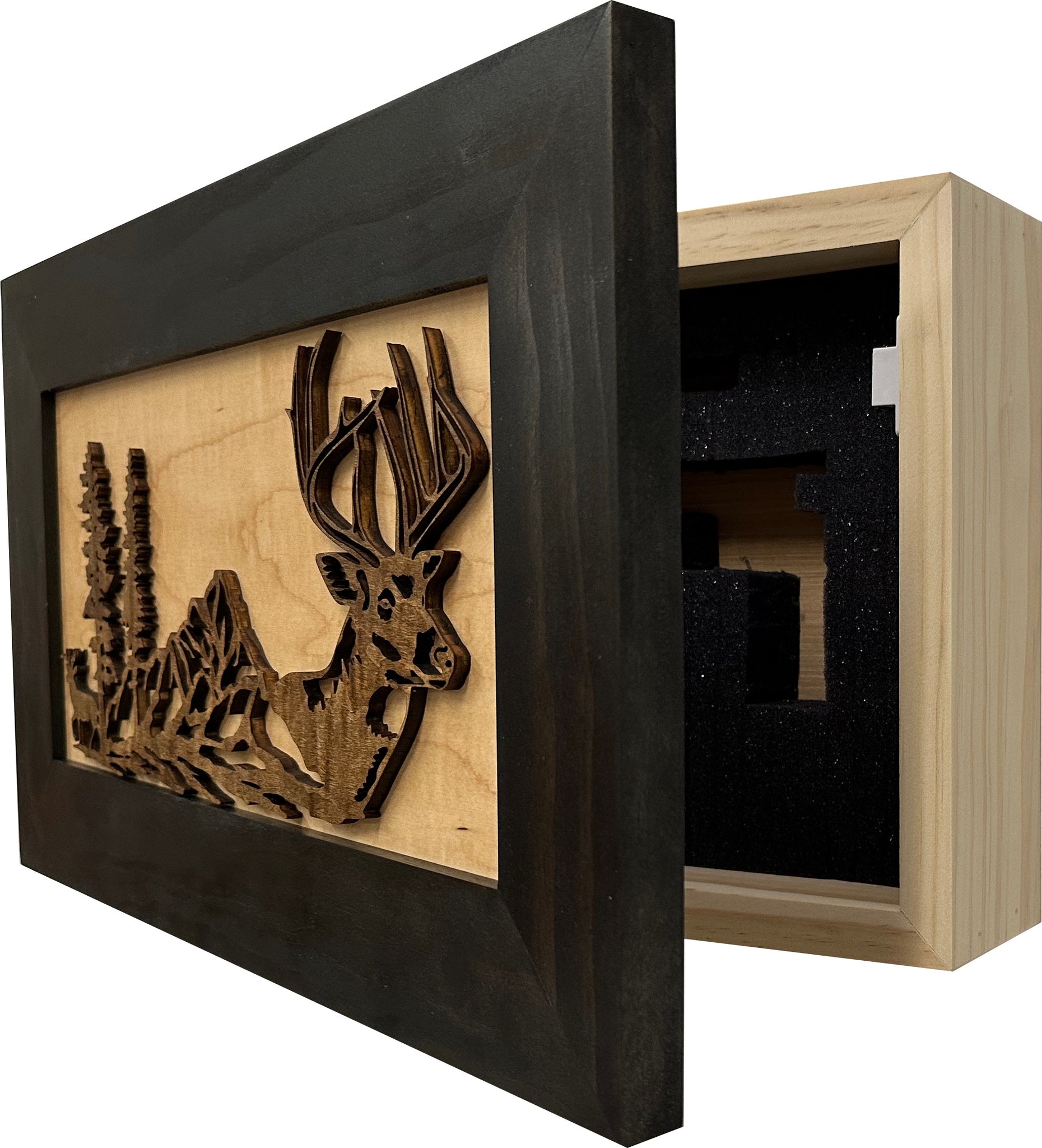 Deer Scene Wall-Mounted Hidden Gun Cabinet partial open look