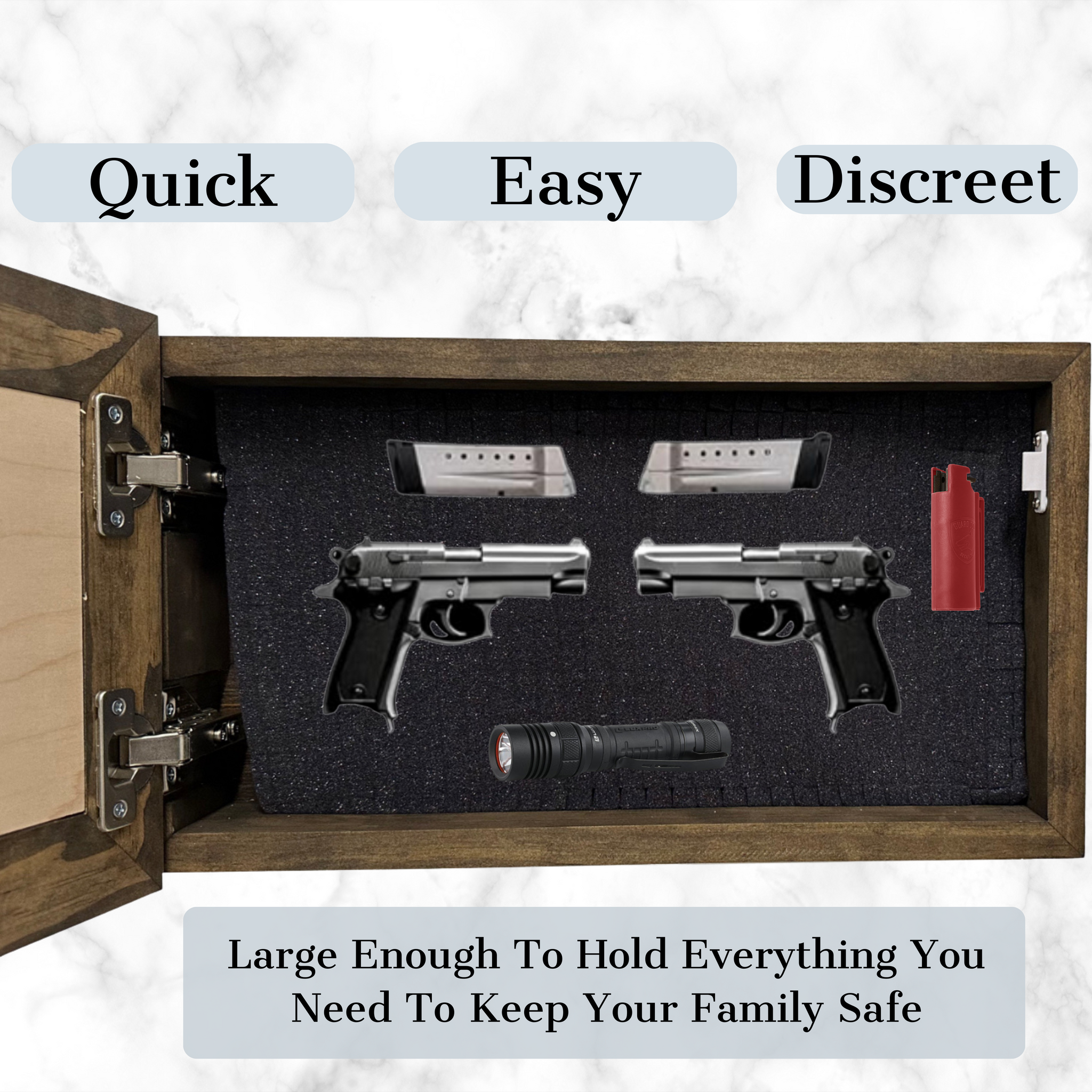 Deer Scene Wall Hidden Gun Storage Cabinet Front inside view