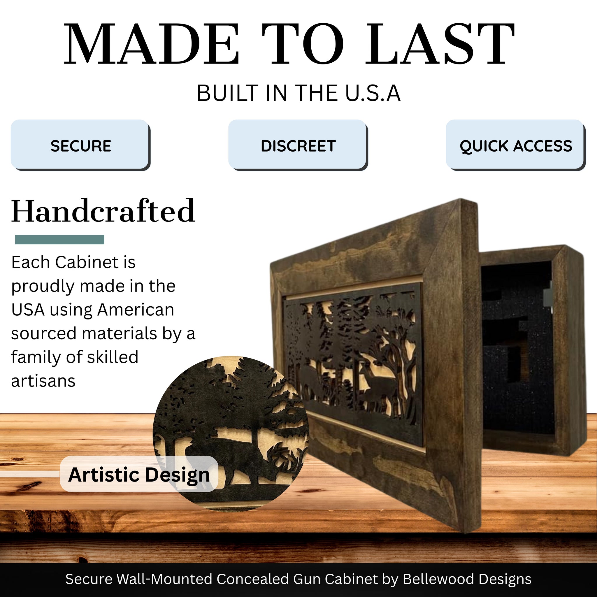 Deer Scene Wall Hidden Gun Storage Cabinet | made in USA