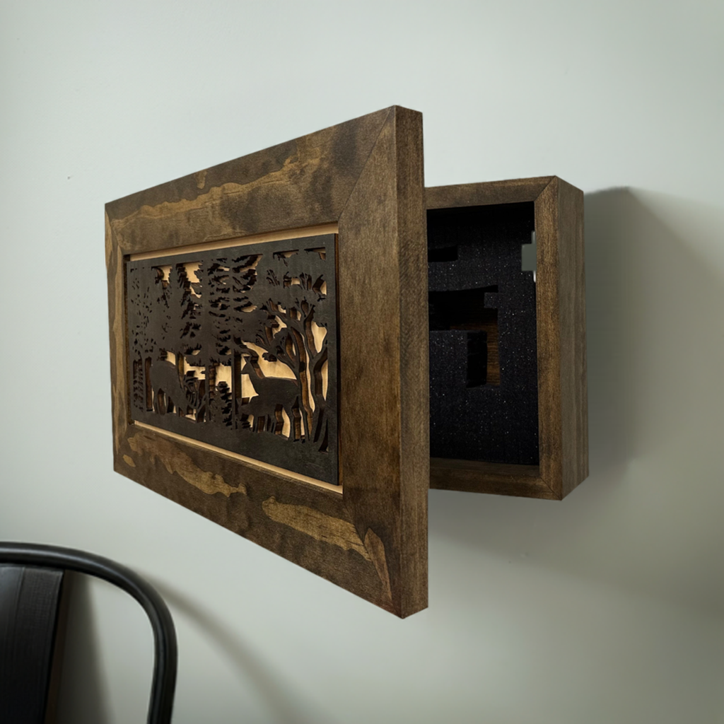 Deer Scene Wall Hidden Gun Storage Cabinet side view