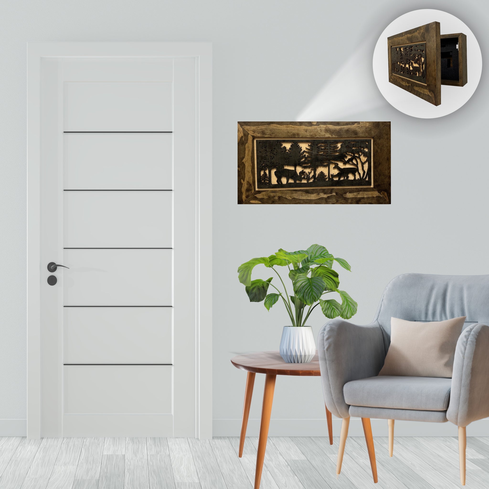 Deer Scene Wall Hidden Gun Storage Cabinet view 