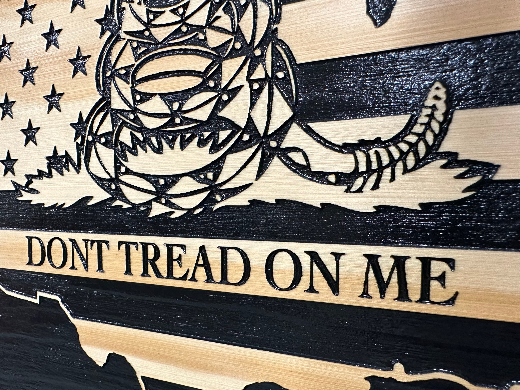 Dont Tread On Me Secure Decorative Wall-Mounted Gun Cabinet inside storage close look