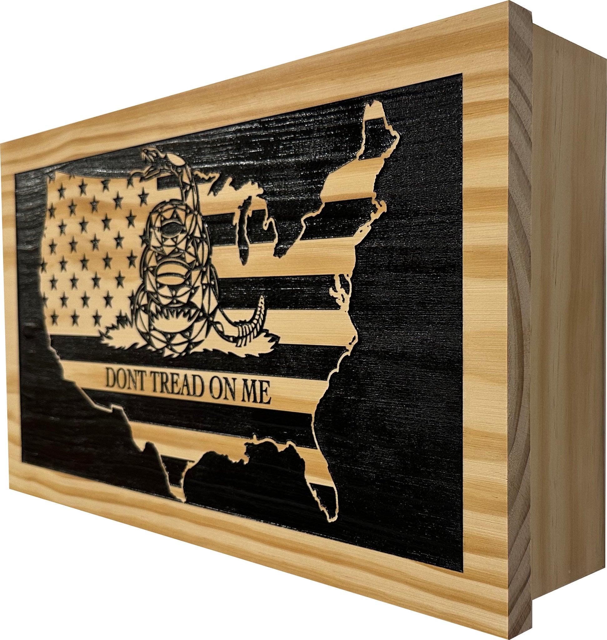 Dont Tread On Me Secure Decorative Wall-Mounted Gun Cabinet inside storage side look